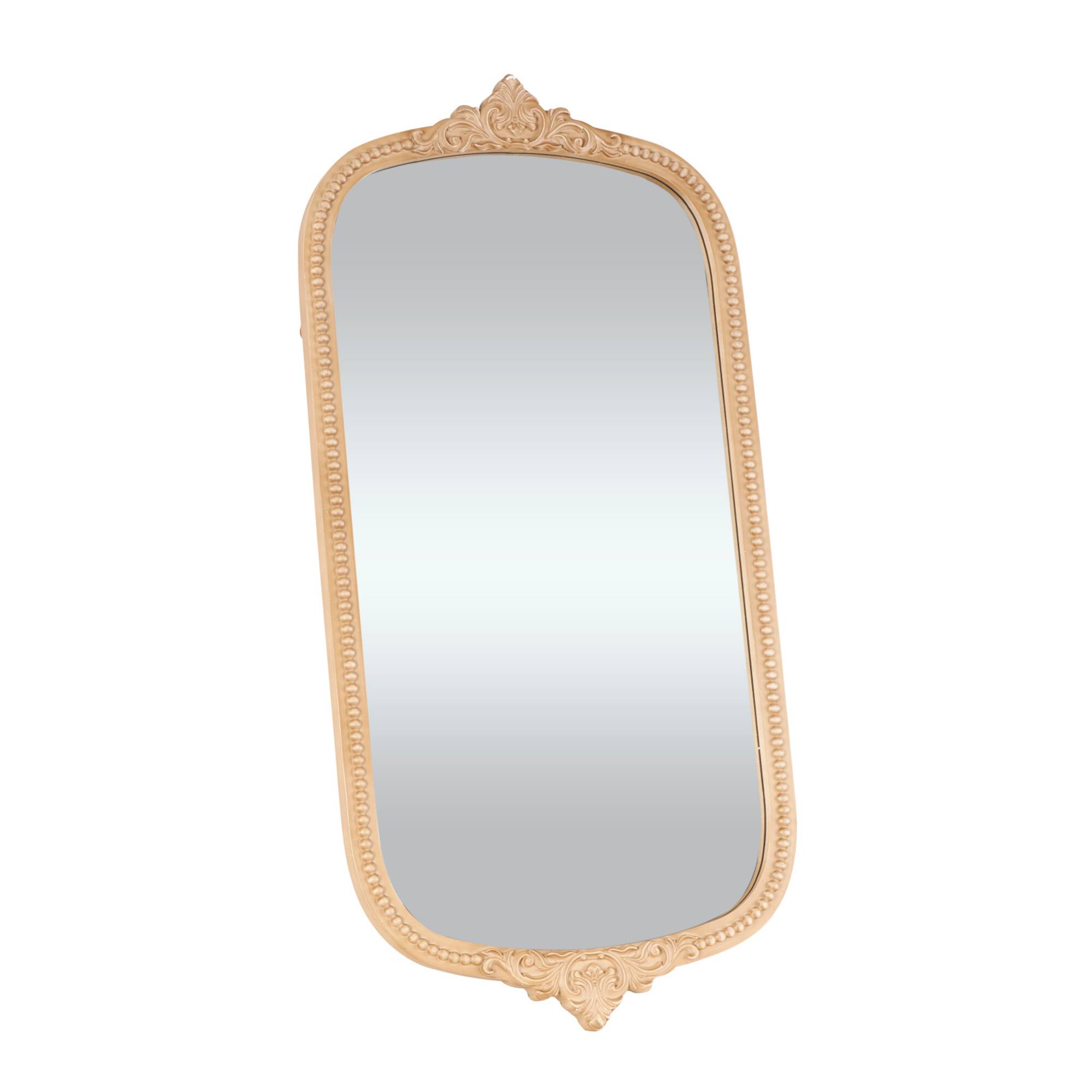 Light Brown Wooden Scroll Oval Room Wall Mirror with Beaded Frame